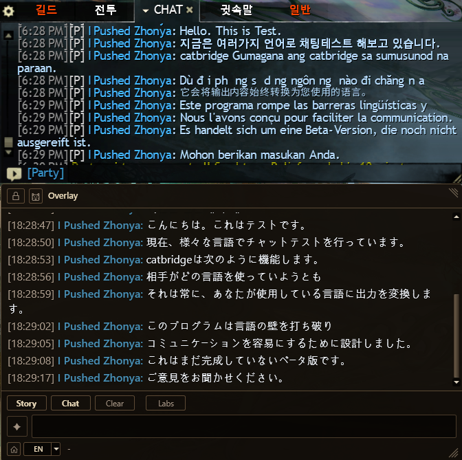 Party chat translated into Japanese