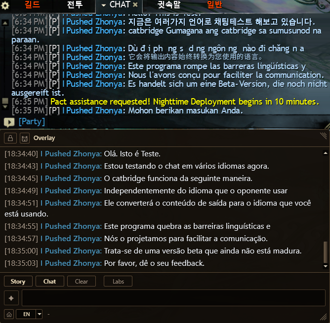 Party chat translated into Portuguese