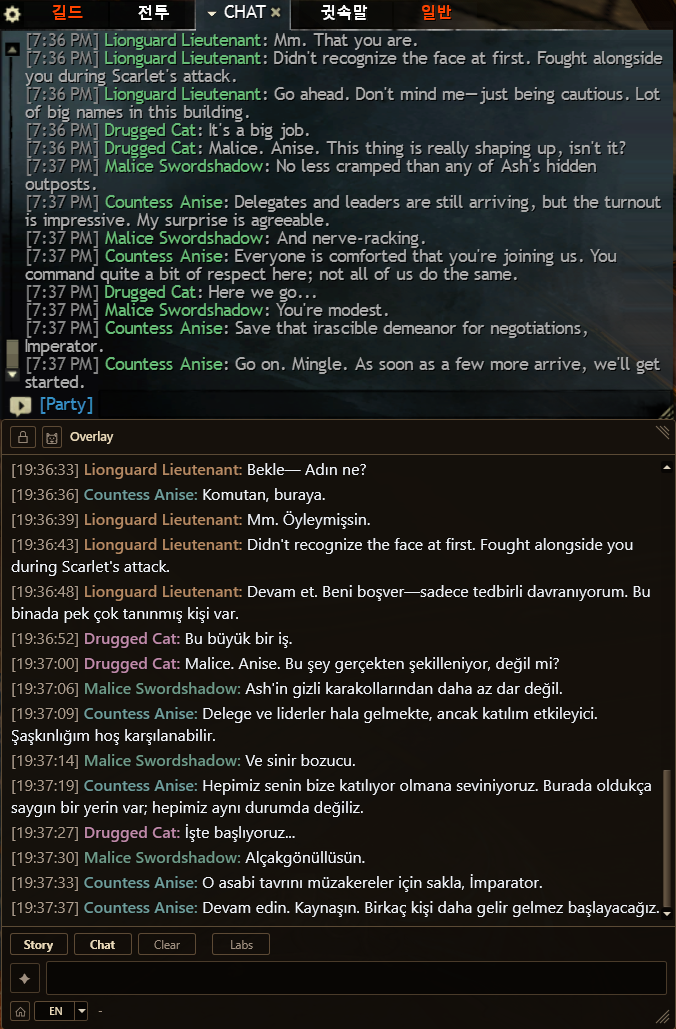 NPC story dialogue translated into Turkish