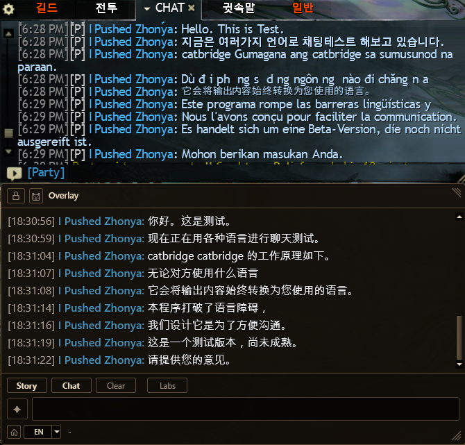 Party chat translated into Chinese