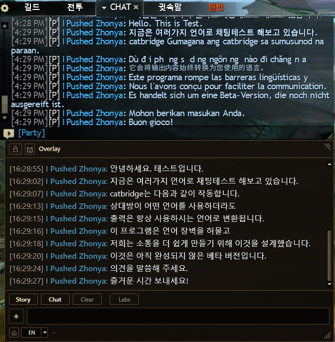 Party chat translated into Korean